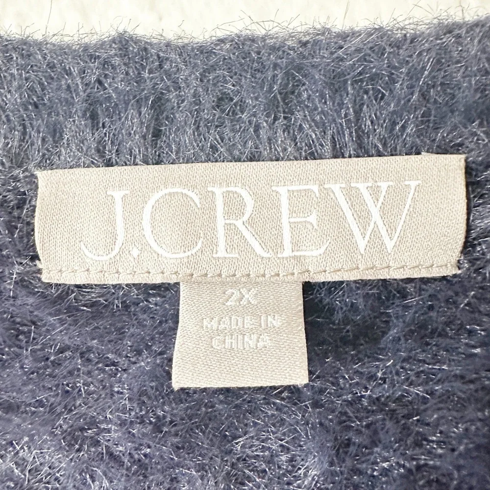 J. Crew Brushed Yarn‎ Fuzzy Knit Cozy Short Sleeve Dress Navy Blue Plus Size 2X